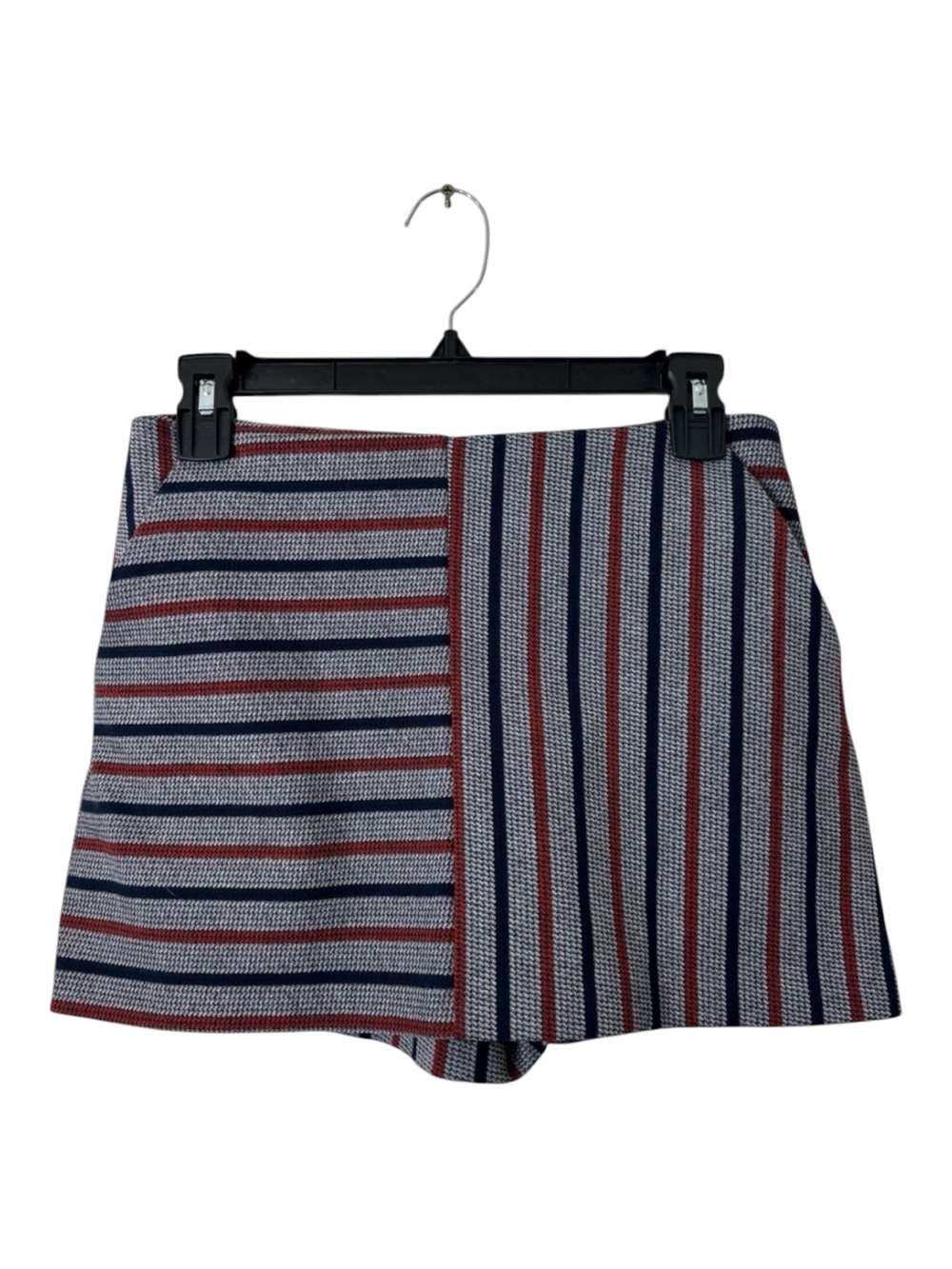 ZARA Trafaluc Striped Knit Skort Mini Shorts Navy Red Gray Size Small